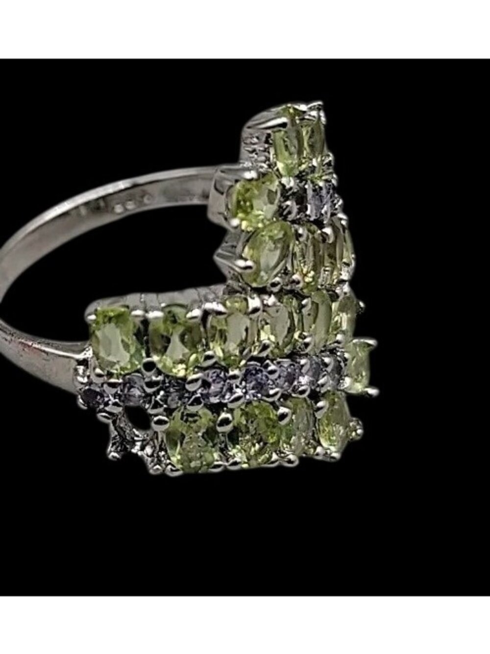 Sterling Silver 925 Peridot Tanzanite Bypass Cluster Ring 9 AS IS Missing Stone - Picture 9 of 14